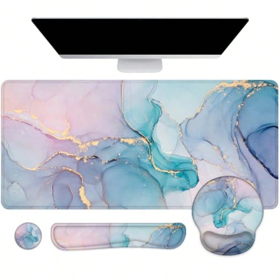 Gaming Keyboard Mouse Set - Mouse Pad with Wrist Rest Large