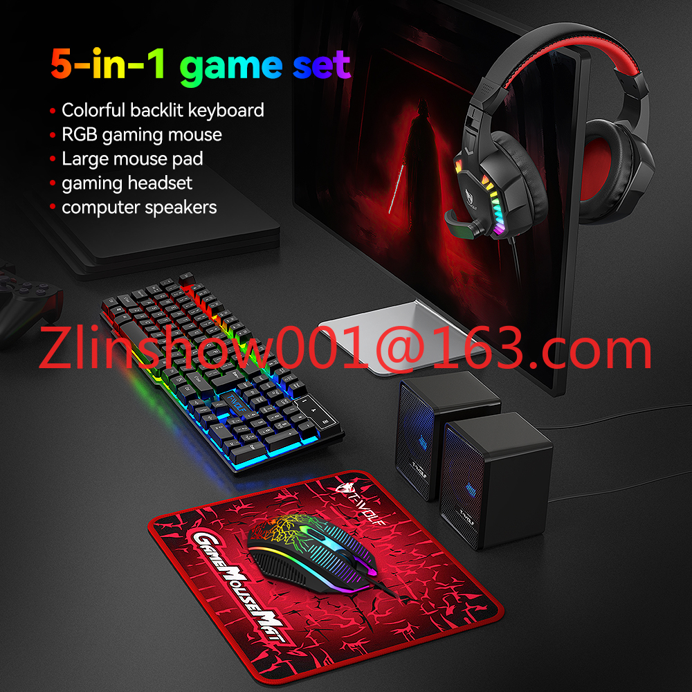 Gaming Keyboard Mouse And Headset Combo - TF880 5IN1 Wired Gaming Keyboard Mouse