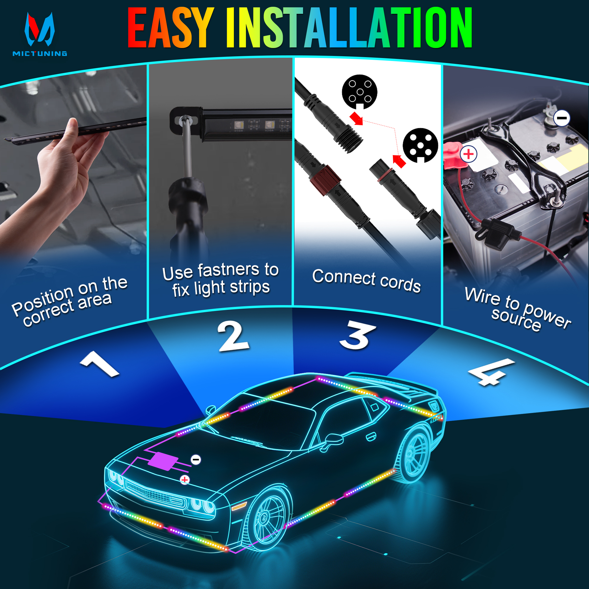 MICTUNING U8 Car Underglow Lig – Rgb Underglow Strip recenzja i cena