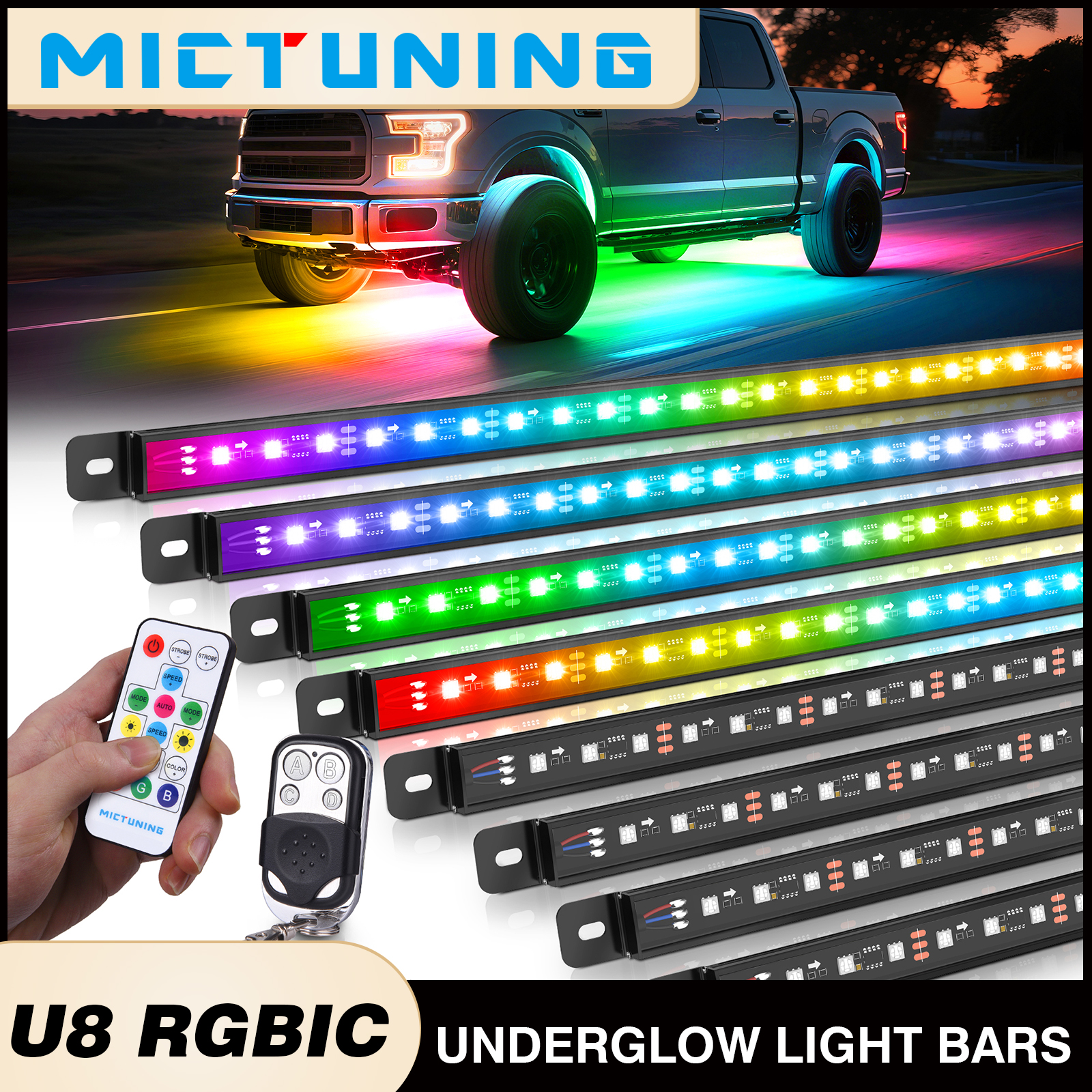 MICTUNING 8Pcs U8 RGB+IC Under – Rgb Underglow Strip recenzja i cena