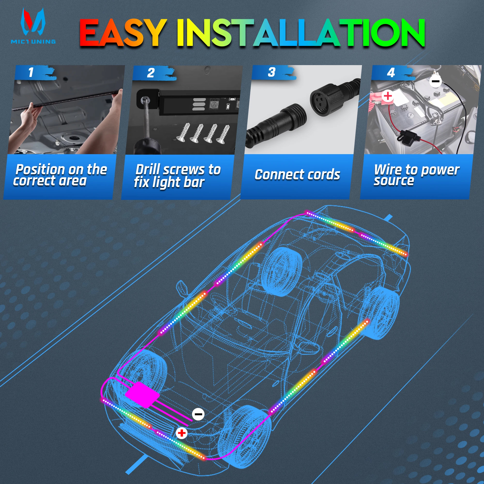 MICTUNING N8 Car Underglow Lig – Rgb Underglow Strip recenzja i cena